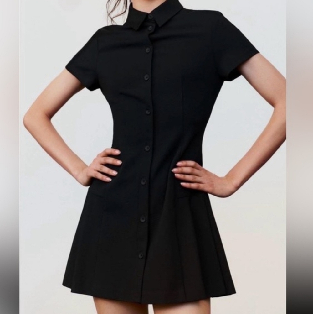 Zara Black Pleated Button-Down Mini Dress Size XL {Bx22} - Picture 11 of 11